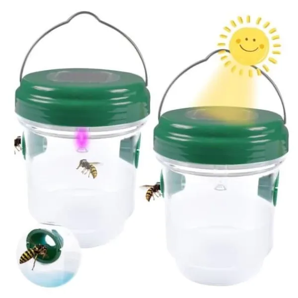 New 2 delar sol getingfälla med LED-ljus, insektsfällor, anti-insektsfångare honungsfälla för bin, bålgetingar, myggor Skadedjursfällor