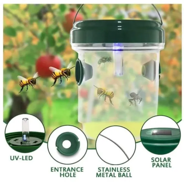 New 2 delar sol getingfälla med LED-ljus, insektsfällor, anti-insektsfångare honungsfälla för bin, bålgetingar, myggor Skadedjursfällor