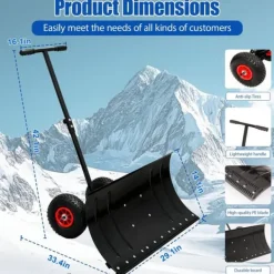 Discount 30" Metall Snöskyffel med 15" Höjd & 2 Hjul, Justerbart Vinkel- och Höjdhandtag för Enkel Snöröjning, Ergonomisk Dubbelrörsdesign Snöborttagning