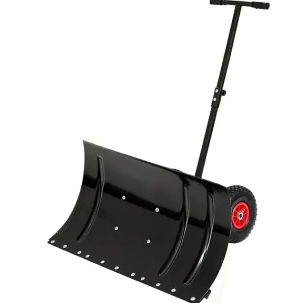 Discount 30" Metall Snöskyffel med 15" Höjd & 2 Hjul, Justerbart Vinkel- och Höjdhandtag för Enkel Snöröjning, Ergonomisk Dubbelrörsdesign Snöborttagning