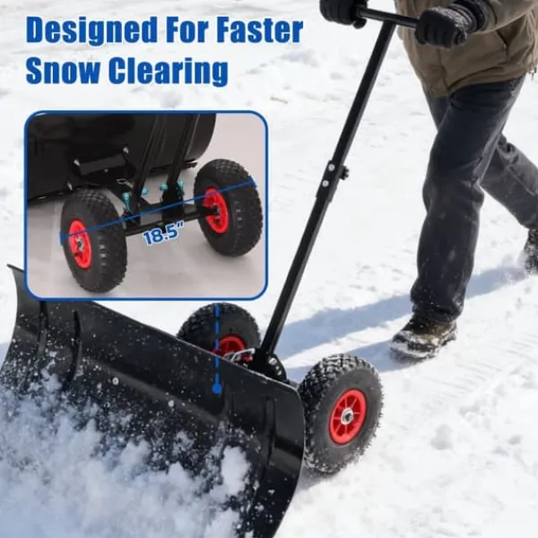 Discount 30" Metall Snöskyffel med 15" Höjd & 2 Hjul, Justerbart Vinkel- och Höjdhandtag för Enkel Snöröjning, Ergonomisk Dubbelrörsdesign Snöborttagning