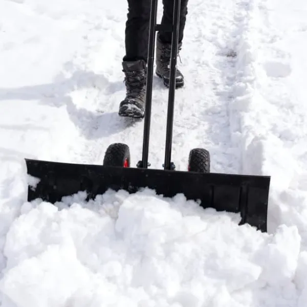 Online 30" Snöskyffel med hjul, justerbar vinkel & höjd, ergonomiskt handtag, blad i kolstål för enkel uppfrysning av uppfarter och gångvägar Snöborttagning