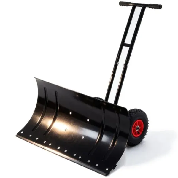 Online 30" Snöskyffel med hjul, justerbar vinkel & höjd, ergonomiskt handtag, blad i kolstål för enkel uppfrysning av uppfarter och gångvägar Snöborttagning