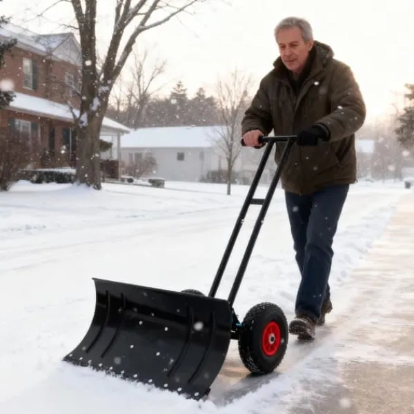 Online 30" Snöskyffel med hjul, justerbar vinkel & höjd, ergonomiskt handtag, blad i kolstål för enkel uppfrysning av uppfarter och gångvägar Snöborttagning
