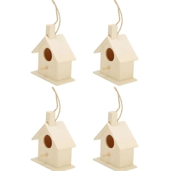 4 st fågelholk i trä i lantlig stil fågelholk för trädgårdsskötsel DIY-dekoration fågelbo med hängande rep för bakgårdsträdgård uteplats