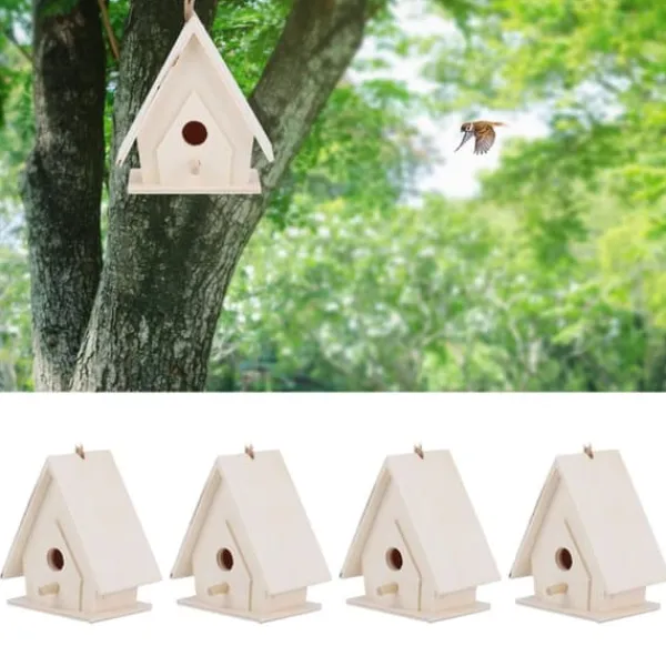 Clearance 4 st mini hängande trä fågelholk bon bur prydnad hantverk för trädgård innergård dekor För Fåglar & Småvilt