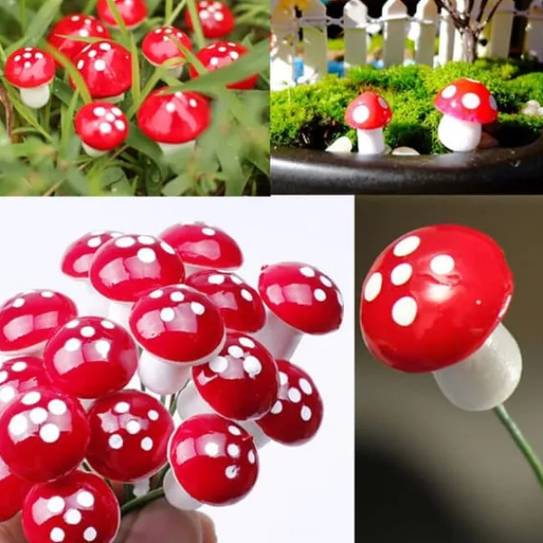 50 st Mini svampdekoration Miniatyrträdgårdshantverk liten konstgjord svamp