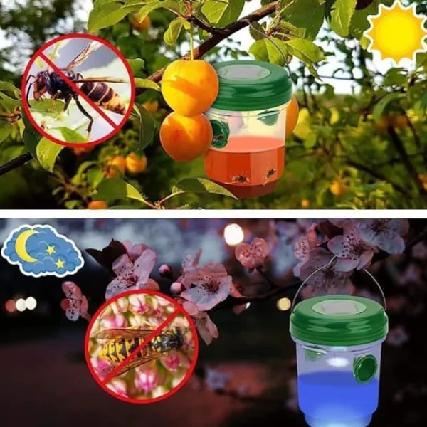 2 st Piége för getingar med solenergi och LED-ljus, insektsfällor, antihålsfälla för insekter med honung för bin, getingar och myggor