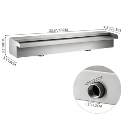 Outlet 23,6 tums poolvattenfall i rostfritt stål med kopplingar, trädgårdsfontän, konstant vattenflöde, enkel DIY-installation Fontäner & Dammar
