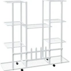 vidaXL 343122 Planteringskärl med hjul 94,5x24,5x91,5 cm Järnvit