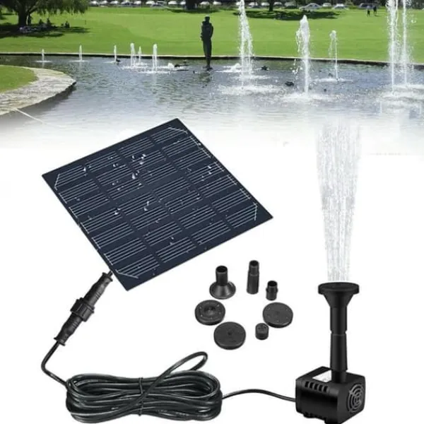 1,2 W soldriven trädgårds dekorativ fontän, stabil poolfontän, med 7 sprinklers