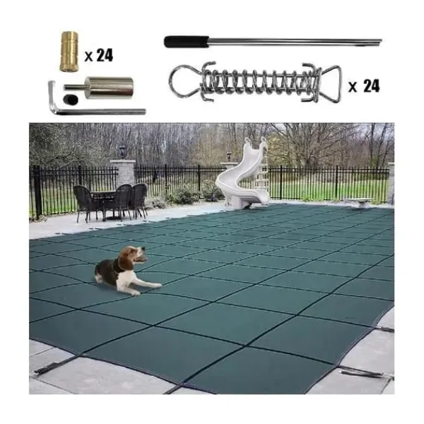 Sale 18 x 38 fot poolskydd med kompletta tillbehör för 16 x 36 fot pool, höghållfast PP-material, utmärkt permeabilitet, lätt att montera Pool- & Spatillbehör