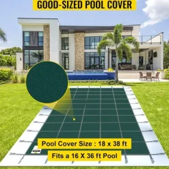 Sale 18 x 38 fot poolskydd med kompletta tillbehör för 16 x 36 fot pool, höghållfast PP-material, utmärkt permeabilitet, lätt att montera Pool- & Spatillbehör
