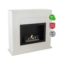 Adra BRI-MDW bio-etanol öppen spis - Vit MDF öppen spis surround - 1,5 KW värme