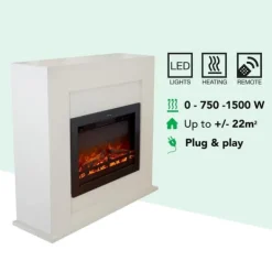 Adra EFL-MDW elektrisk spis - Vit MDF öppen spisram - 1500 Watt värme - fjärrkontroll Öppna Spisar