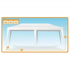 Online Aktive Plast Gazebo, 300 x 600 x 255 cm, Stålrör 24/18/18 mm, Vit - 53992 Tält & Lusthus