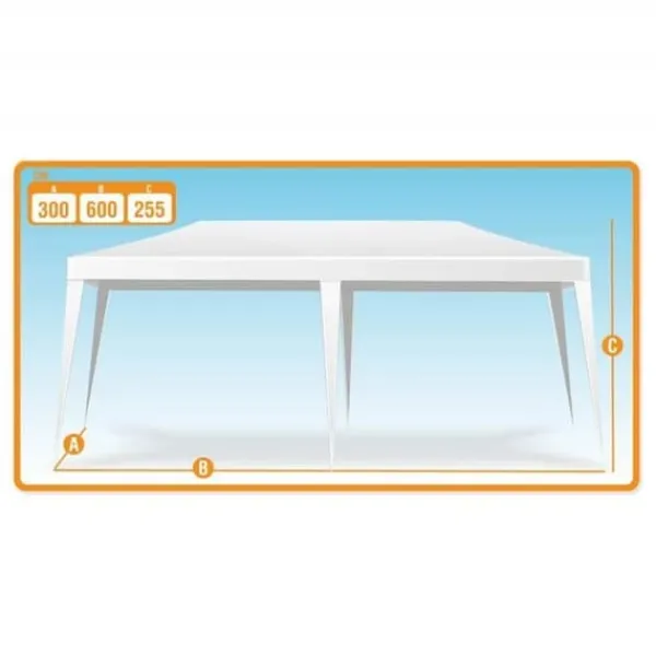 Online Aktive Plast Gazebo, 300 x 600 x 255 cm, Stålrör 24/18/18 mm, Vit - 53992 Tält & Lusthus