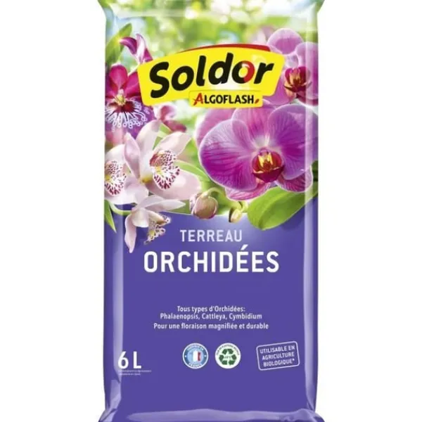 ALGOFLASH Orkidéjord 6 L - Specifik jord - Tallbark - NPK-gödsel - 6 l