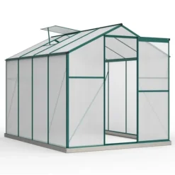 Aluminium växthus med grund 4,75 m² - 190 × 253 cm, inkl. 1 takfönster och skjutdörr, trädgårdsväxthus, tomatväxthus