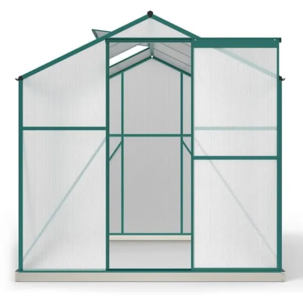 Aluminium växthus med grund 4,75 m² - 190 × 253 cm, inkl. 1 takfönster och skjutdörr, trädgårdsväxthus, tomatväxthus