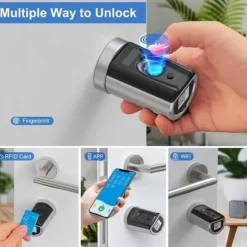 Clearance Ansluten lås dörr ingång - IP65 Fingeravtryckslås med 3 RFID-kort Biometrisk lås Cylinderlängd 40x3 Hemlarmsystem