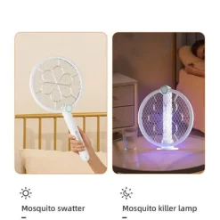 Sale Anti-myggracket, Anti-mygglampa, med laddningsbas mot myggor, flugor, insekter, flygande Flugsmällor