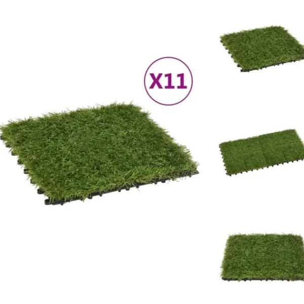 Clearance Artificiell flora - Living Konstgräsplattor 11 st grön 30x30 cm Trädgårdsprydnader
