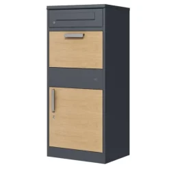 Outlet AXI Levi Metall Paketbrevlåda Antracit/Trälook | Paketbox för flera paket | Brevlåda med lås | 50,6 x 38,3 x 112 cm Postlådor & Brevlådor