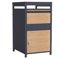 AXI Louis Metall Paketbrevlåda antracit/trälook med planteringslåda | Paketlåda för flera paket | Brevlåda med lås | 68 x 80 x 124 cm