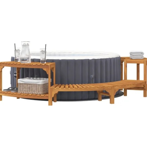 vidaXL Badsurrund halvrund Brun 272 x 120 x 55,5 cm Massivt Akaciaträ
