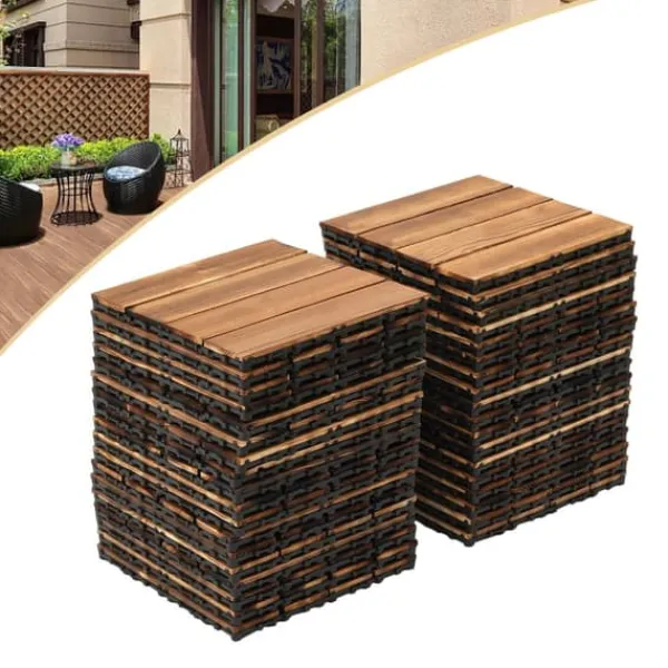 Balkong- och trallplattor i trä - Klickgolv 30×30 cm, 36-pack - Halkskydd - Vattentåliga - Inne/ute - Brun Trädgårdsprydnader