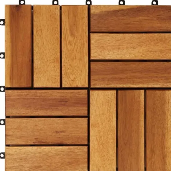 Balkongplattor av Akaciaträ 30x30 cm - Väderbeständiga och halkfria | Antal: 10 st | Färg: Naturlig trä | Storlek: 30x30 cm