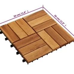 Outlet Balkongplattor i akaciaträ | 30 st plattor 30x30 cm | Färg: Naturlig | Väderbeständiga och halkfria Trädgårdsprydnader