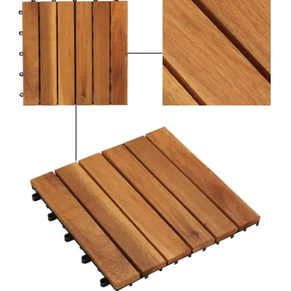 Discount Balkongplattor med vertikal design - 30 st i akaciaträ | Färg: Natur | Storlek: 30x30 cm Trädgårdsprydnader