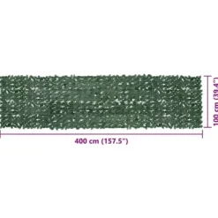 Balkongskärm med mörkgröna blad | Färg: Mörkgrön | Storlek: 400x100 cm