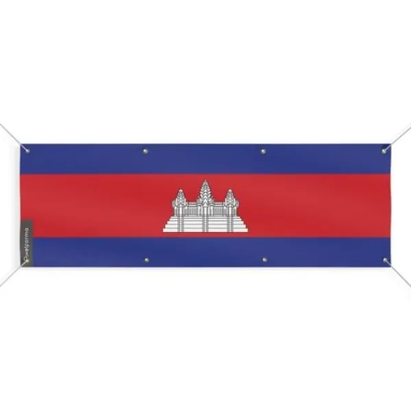 Online Banderoll - Kambodja - 190x570 cm - Polyester - 8 öglor - Digitaltryck Flaggor & Vindstrutar