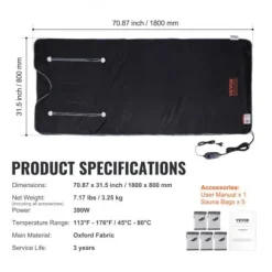 Best Bastu-filt Fjärrinfraröd Uppvärmning 180x79 cm, Armhål, Oxfordtyg Bastu