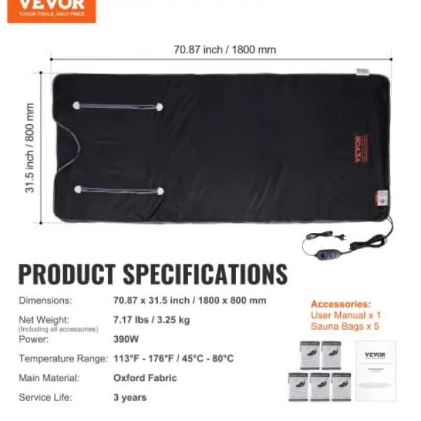 Best Bastu-filt Fjärrinfraröd Uppvärmning 180x79 cm, Armhål, Oxfordtyg Bastu