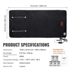 New Bastu-filt Fjärrinfraröd Uppvärmning 190x89 cm, Armhål, Oxfordtyg Bastu
