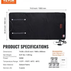 New Bastu-filt Fjärrinfraröd Uppvärmning 190x89 cm, Armhål, Oxfordtyg Bastu