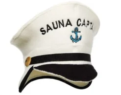 Online Bastuhatt i 100% ullfilt broderad "Sauna Captain" för att skydda ditt huvud från värmen Bastu