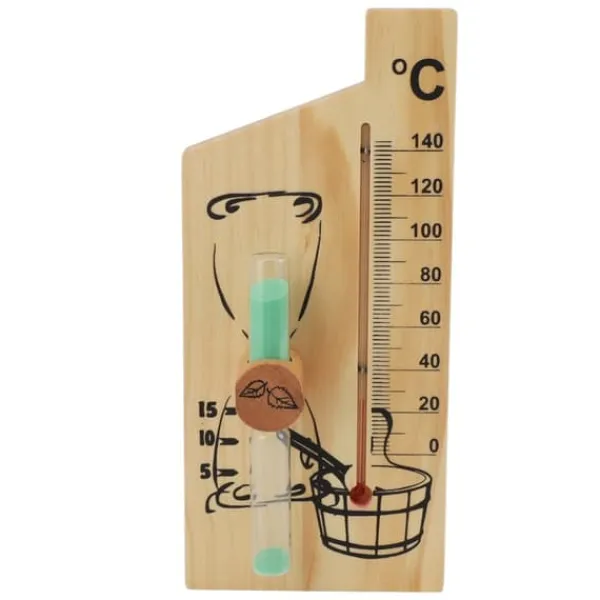 Bastutermometer Timglas 15 Minuter Sand Timer Golden Wood 0 till 140 Celsius Grad Temperaturmätare Väggfäste Bastutillbehör
