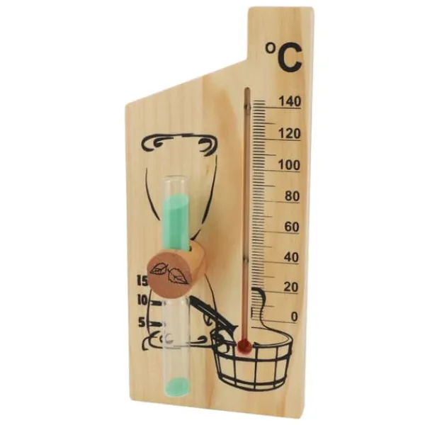 Bastutermometer Timglas 15 Minuter Sand Timer Golden Wood 0 till 140 Celsius Grad Temperaturmätare Väggfäste Bastutillbehör
