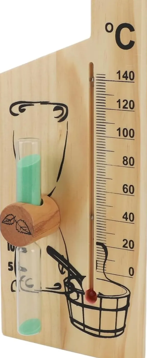 Outlet Bastutermometer Timglas, Guld Elegant Design Bastutermometer Timglas 0-140 Grader Celsius Trä Lämplig för Hotell Bastu