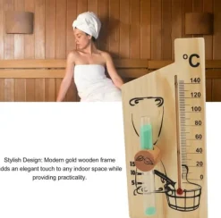 Outlet Bastutermometer Timglas, Guld Elegant Design Bastutermometer Timglas 0-140 Grader Celsius Trä Lämplig för Hotell Bastu