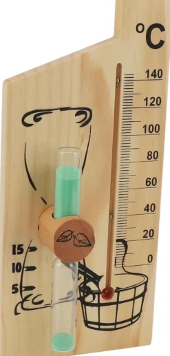 Outlet Bastutermometer Timglas, Guld Elegant Design Bastutermometer Timglas 0-140 Grader Celsius Trä Lämplig för Hotell Bastu