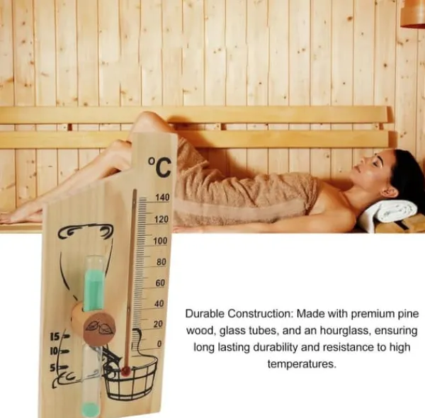 Discount Bastutermometer, timglas, ångbadsbastutermometer och hygrometer, ljus träram, dubbelmätare, väggfäste, inomhusbruk, solid Bastu