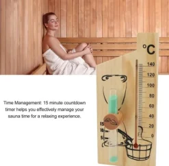 Discount Bastutermometer, timglas, ångbadsbastutermometer och hygrometer, ljus träram, dubbelmätare, väggfäste, inomhusbruk, solid Bastu
