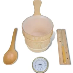 Bastutillbehör 5 delar hink sked timglas termo/hygrometer - Bastu - Basta - Home & Living