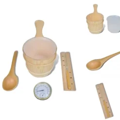 Clearance Bastutillbehör - Living Bastutillbehör 5 delar hink sked timglas termo/hygrometer Bastu